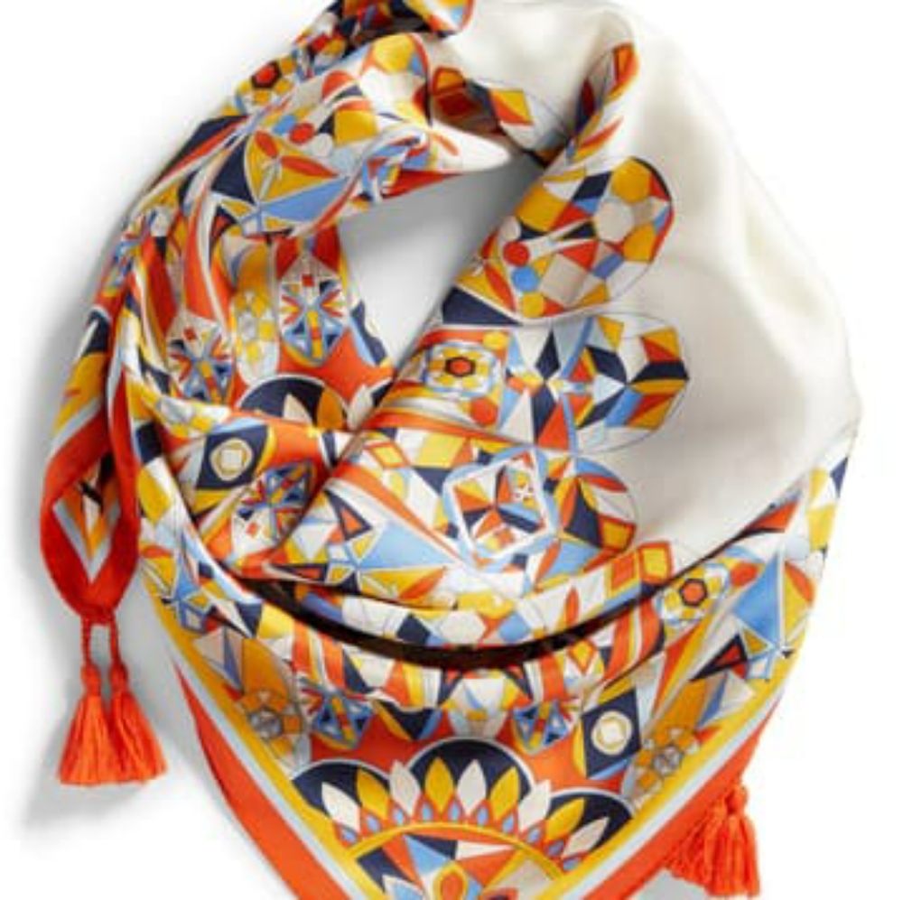 NWT Tory Burch Psychedelic Geo Tasseled Silk Scarf - Picture 3 of 5